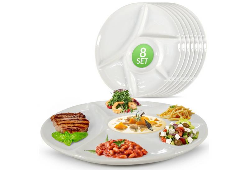 Oramics Fondueteller 8x Fondueteller Set Raclette Fondue Grill BBQ Teller unterteilt 23cm, (8 St), 6 Einteilungen mit hohem Rand, Spülmaschinen- & Mikrowellenfest von Oramics