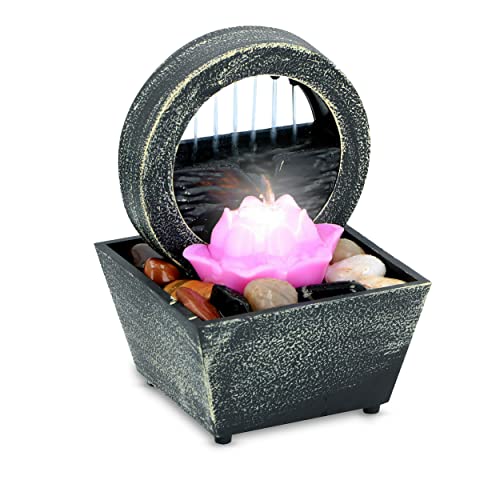 Oramics LED Zimmerbrunnen Lotusblume Indoor Tischbrunnen mit Wasserfall, Leuchtender Brunnen als Wohnzimmer Deko, Entspannung pur im Wohn-, Arbeits- und Schlafzimmer (Lotusblume) von Oramics