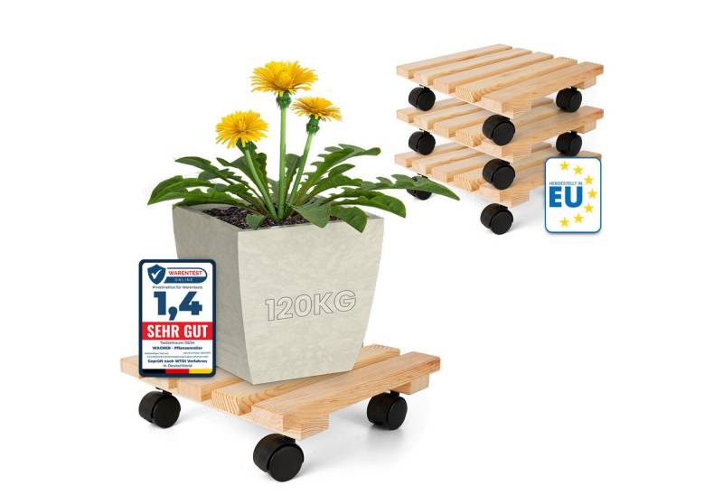 Oramics Pflanzenroller Holz Blumentopfuntersetzer eckig Massivholz Brett 30x30x8cm bis 120kg, (Pflanzenmobil aus massiven Kiefernholz als praktischer Alltagshelfer, 4-St., Holz-Pflanzen-Untersetzer mit Rollen in massiver Ausführung), Holz Blumentopfmobil für private Haushalte und Gastronomie Bereich von Oramics