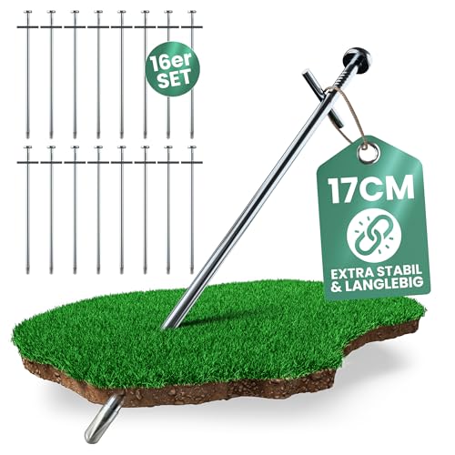 Oramics T-Zeltheringe 17 cm Metall – Extra stabile & rostfreie Heringe in T-Form für Zelte, Pavillons, Planen & Sonnensegel – witterungsbeständig & langlebig – 8 Set (16er) von Oramics