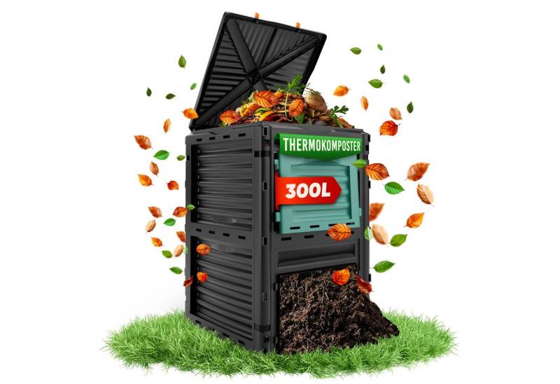 Oramics Thermokomposter Komposter 300L Schnellkomposter wetterfest robust für Bioabfälle, (Komposter für Küchen- & Gartenabfälle - Nachhaltiger Kompostbehälter, 1 St., für Garten & Terrasse, Leichte Montage ohne Werkzeug), schnelle Kompostierung von Bioabfällen von Oramics