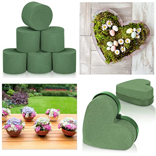 Steckschaum Set 6x Steckschwamm rund + 1x Herz Blumengesteck - Nasssteckschaum Steckmoos Steckmasse für Frischblumen Kunstblumen Blumen Gesteck Blumenstrauß Schaumstoff Basteln Deko (Herz+6er Set) von Oramics