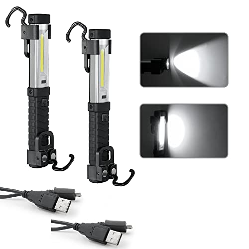 Wiederaufladbare LED USB Arbeitsleuchte mit 2 Haken und Magnet - COB + XPE Taschenlampe Werkstattlampe Inspektionsleuchte für Auto Reparatur, Werkstatt, Camping - Licht Reichweite ca. 300m (2er Set) von Oramics