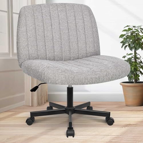 Orange Factory Criss Cross Legged Armless Desk Reading Chair with Wheels Swivel Modern Ergonomic Vanity Bedroom Adjustable Wide Comfy Computer Gaming Chairs for Home Office (Grey) von Orange Factory