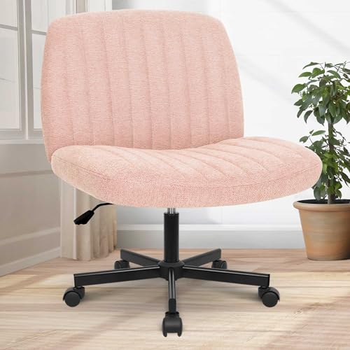 Orange Factory Criss Cross Legged Armless Desk Reading Chair with Wheels Swivel Modern Ergonomic Vanity Bedroom Adjustable Wide Comfy Computer Gaming Chairs for Home Office (Pink) von Orange Factory