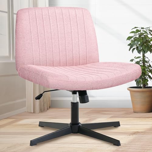 Orange Factory Criss Cross Stuhl, ohne Räder, bequem, Kreuzbeine, Büroschreibtisch, armlos, breiter Schminkstuhl, verstellbarer Computer für Heimbüro, Stoff (Rosa) von Orange Factory