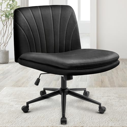 Orange Factory Criss Cross Stuhl mit Rollen, bequem, breit, Schreibtischstuhl, Doppelfuß, Leder, armlos, verstellbar, Drehgelenk für Heimcomputer-Aufgaben (schwarz) von Orange Factory