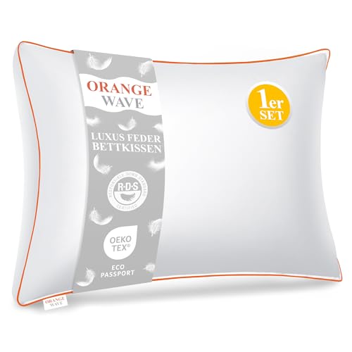 Orange Wave Daunenkissen 40x80cm Federkissen - Kopfkissen 40x80 1er Kissen Daunen und Federn Schlafkissen, RDS und Oeko-TEX Seitenschläferkissen für Maximale Unterstützung und Luxuriösen Schlafkomfort von Orange Wave