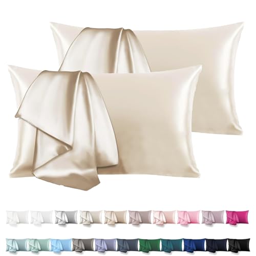 Satin Kissenbezug 40x80 2er Set - Orange Wave Vegane Seide Kopfkissenbezug Resistent und Hypoallergen, Weich wie Seidenkissenbezug für Haar und Haut für Kopfkissen 40x80, Öko-Zertifikat von Orange Wave