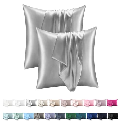 Satin Kissenbezug 80x80 2er Set - Orange Wave Vegane SeideKopfkissenbezug Resistent und Hypoallergen, Weich wie Seidenkissenbezug für Haar und Haut für Kopfkissen 80x80, Öko-Zertifikat von Orange Wave