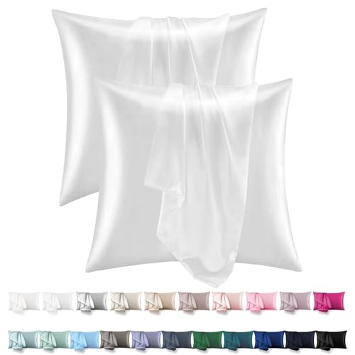 Satin Kissenbezug 80x80 2er Set - Orange Wave Vegane SeideKopfkissenbezug Resistent und Hypoallergen, Weich wie Seidenkissenbezug für Haar und Haut für Kopfkissen 80x80, Öko-Zertifikat von Orange Wave