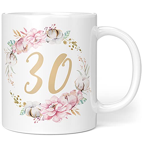 Geschenk Tasse Geburtstag 30 Frau - Geschenkideen zum 30 Geburtstag - Geburtstagsgeschenk für Frauen Blumen - Keramik 330ml von Orange9