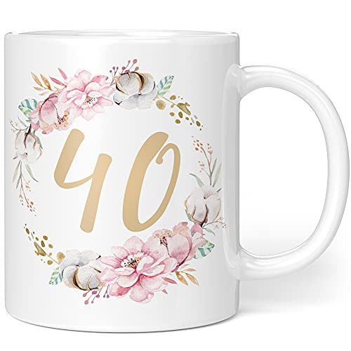 Geschenk Tasse Geburtstag 40 Frau - Geschenkideen zum 40 Geburtstag - Geburtstagsgeschenk für Frauen Blumen von Orange9