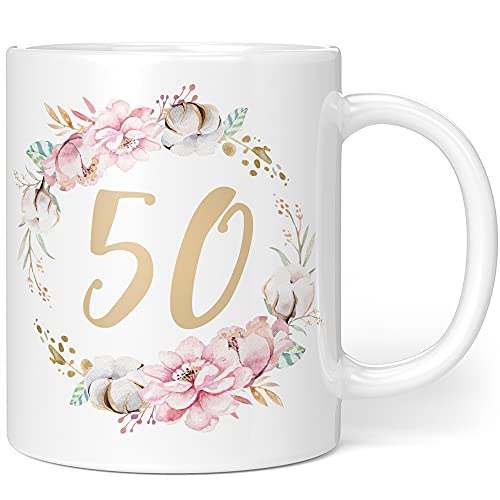 Geschenk Tasse Geburtstag 50 Frau - Geschenkideen zum 50 Geburtstag - Geburtstagsgeschenk für Frauen Blumen (Zum 50. Geburtstag) von Orange9