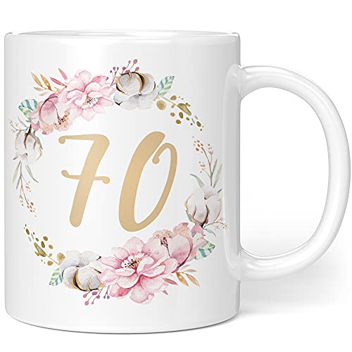 Geschenk Tasse Geburtstag 70 Frau - Geschenkideen zum 70 Geburtstag - Geburtstagsgeschenk für Frauen Blumen von Orange9