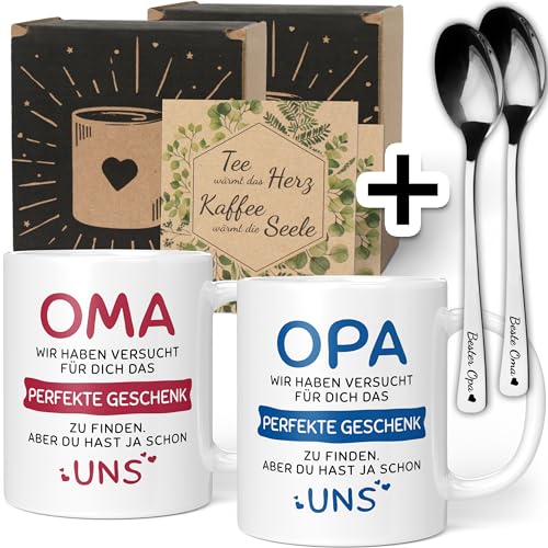 Geschenkset Oma Opa Geschenke mit Löffel - Oma Opa Geschenk Weihnachten – Oma Opa Tasse mit Spruch – Oma Opa Löffel (Keramik 330ml) von Orange9