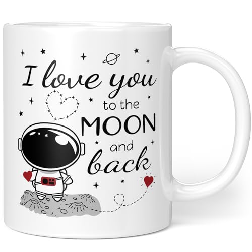 Tasse Liebe Geschenk Partner Paar - I love you to the moon and back - Geschenk Freundin Freund - Lieblingsmensch - Weihnachtsgeschenke Frauen (I love you - Moon - White) Keramik 330ml von Orange9