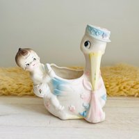 Vintage Storch & Baby Übertopf/Deko Einzigartige Geschenke Für Das von OrangeBlossomVntg