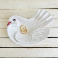 Vintage Tauben Tablett/Made in Italy Bemalter Terrakotta Teller Weißer Vogel Retro Dekor Einzigartige Taube Schmuck Halter von OrangeBlossomVntg