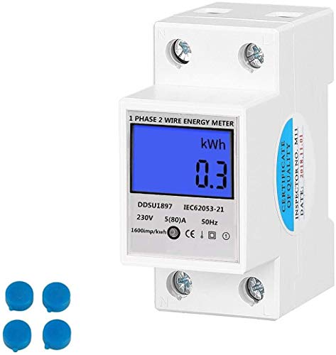 OrangeClub LCD Digitale Stromzähler,Wechselstromzähler Hutschiene 5(80) A KWh Zähler 1Phase Energiezähler Wattmeter 2P-DIN-Schienen-Stromzähler von OrangeClub