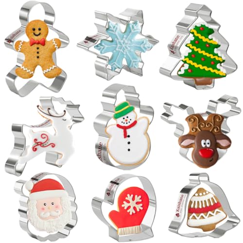 Orapink 9 Stücke Weihnachten Ausstechformen Set zum Backen – Weihnachtsbaum, Lebkuchenmann, Schneeflocke, Weihnachtsmann und mehr Formen Weihnachts Ausstecher von Orapink