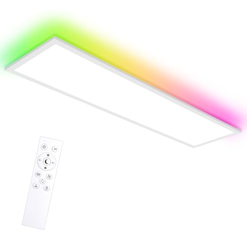 Oraymin LED Panel Deckenleuchte 120x30, RGB Deckenlampe mit Fernbedienung, 40W 4800LM Lampen mit Speicherfunktion, 3000K-6500K LED Lampe Decke als Wohnzimmerlampe, Küchenlampe, Bürodeckenleuchten von Oraymin