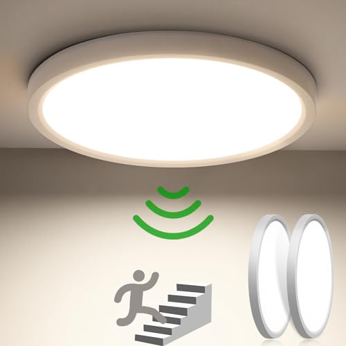 Lampe Deckenlampe mit Bewegungsmelder Innen, [2 Stück] 24W 2400LM Rund Deckenlampe mit Bewegungssensor Innen, Ø30CM Ultra Dünn 4000K LED Deckenleuchte Sensor als Flur/Balkon/Garage/Abstellraum von Oraymin