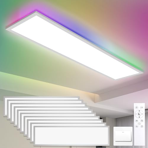 Oraymin 10 x LED Panel Deckenleuchte RGB, Deckenlampe LED mit Fernbedienung, 40W 4800LM Deckenlampe Flach Speicherfunktion, 3000K-6500K Deckenlampe Küche, Deckenpanel Deckenleuchte Schlafzimmer von Oraymin