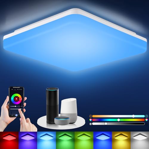 Oraymin 24W Smart LED Deckenlampe, 2400LM RGB Deckenleuchte Alexa, Dimmbar Alexa Deckenlampe via App-Steuerung, Kompatibilität mit Alexa und Google Assistant, für Schlafzimmer, Wohnzimmer, 28×28cm von Oraymin