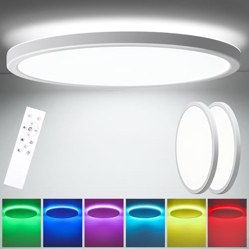 Oraymin 2PCS LED Deckenleuchte Dimmbar mit Fernbedienung Ø30CM, 24W 3300LM Deckenlampe RGB Farbwechsel Rund, 3000K-6500K Lampe Deckenbeleuchtung für Schlafzimmer Küche Wohnzimmer Korridor Balkon von Oraymin