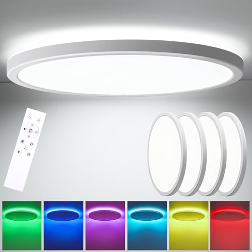Oraymin 4PCS LED Deckenleuchte Dimmbar mit Fernbedienung Ø30CM, 24W 3300LM Deckenlampe RGB Farbwechsel Rund, 3000K-6500K Lampe Deckenbeleuchtung für Schlafzimmer Küche Wohnzimmer Korridor Balkon von Oraymin