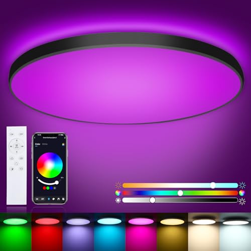 Oraymin 5 Stück Deckenlampe 24W mit Fernbedienung, 2400LM LED Deckenleuchte App Steuerbar, Schlafzimmer Lampe mit 16 Millionen DIY Farben, Ø30CM Wohnzimmerlampe, Dimmbar LED Lampe für Kinderzimmer von Oraymin