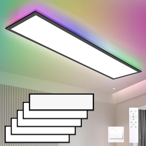 Oraymin 5 x LED Deckenleuchte RGB, 120x30 LED Panel Deckenleuchte Dimmbar mit Fernbedienung, 40W 4800LM Küchen Lampe Decke, Büro Deckenleuchte mit Speicherfunktion, 3000K-6500K Wohnzimmerlampe Modern von Oraymin