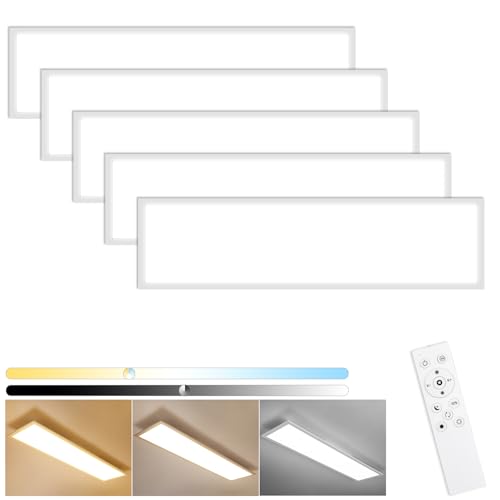 Oraymin 5x LED Panel Deckenleuchte mit Fernbedienung 100x25 CM, 30W 3800LM Deckenlampe Dimmbar, Deckenleuchte Büro mit Speicherfunktion, 3000K - 6500K Warmweiß Kaltweiß Deckenpanel von Oraymin