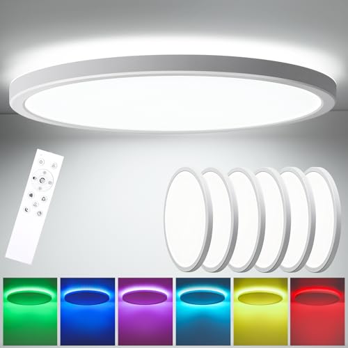 Oraymin 6PCS LED Deckenleuchte Dimmbar mit Fernbedienung Ø30CM, 24W 3300LM Deckenlampe RGB Farbwechsel Rund, 3000K-6500K Lampe Deckenbeleuchtung für Schlafzimmer Küche Wohnzimmer Korridor Balkon von Oraymin