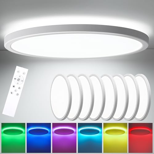 Oraymin 8PCS LED Deckenleuchte Dimmbar mit Fernbedienung Ø30CM, 24W 3300LM Deckenlampe RGB Farbwechsel Rund, 3000K-6500K Lampe Deckenbeleuchtung für Schlafzimmer Küche Wohnzimmer Korridor Balkon von Oraymin