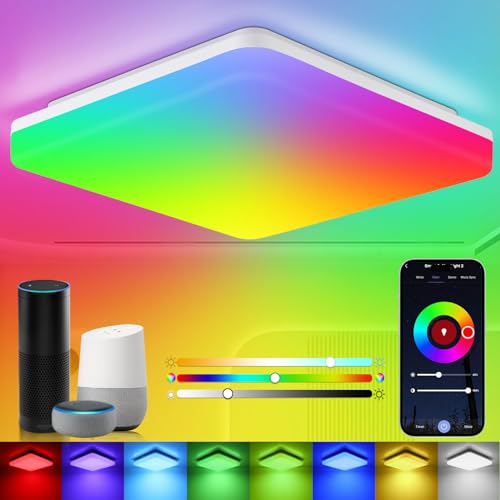 Oraymin Alexa Deckenlampe 36W, 3600LM Wlan LED Deckenleuchte, Dimmbar RGB Farbwechsel Deckenlampe, IP54 Lampe Steuerbar via App/Alexa/Google Assistant, Für Wohnzimmer, Kinderzimmer, Schlafzimmer von Oraymin