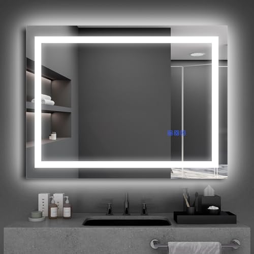 Oraymin Badspiegel mit Beleuchtung 80x60 cm LED Spiegel, Badezimmerspiegel mit Touch-Schalter Beschlagfrei, Dimmbar, 3000K-6000K, Speicherfunktion, IP54 LED Wandspiegel, Kaltweiß-Warmweiß von Oraymin