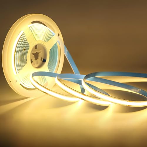 Oraymin COB LED Streifen 5M 3000K Warmweiß (Nur Streifen), LED Stripe Dimmbar 24V Flexibles COB LED Streifen, 8mm Breite für Home Dekoration, Küche, Spiegel, DIY Dekoration von Oraymin