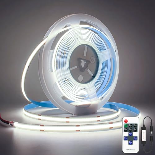 Oraymin COB LED Streifen 5M Warmweiß 4000K, LED Stripe Dimmbar 24V Flexibles COB LED Streifen Licht set, 480LEDs/M, LED Stripe mit RF Fernbedienung, CRI90+ helles Unterbaulicht （Ohne Netzteil） von Oraymin