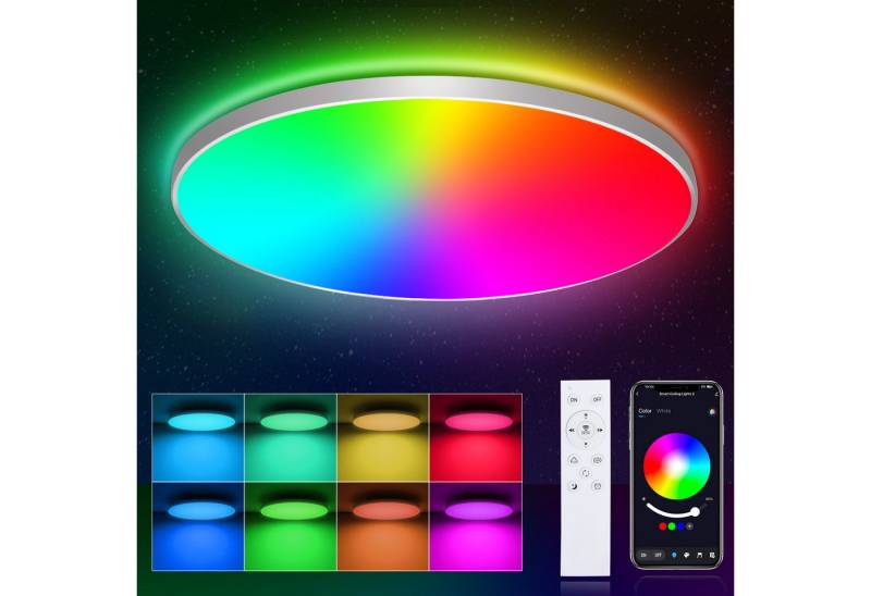 Oraymin Deckenleuchte 24W RGB Farbwechsel Smart led Deckenleuchte Steuerbar via App, Smart, LED fest integriert, 2700-6500K, 2400LM Led Deckenlampe Dimmbar mit Fernbedienung, Ø30CM von Oraymin