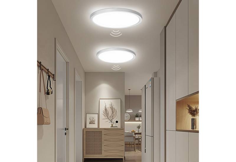 Oraymin Deckenleuchte LED Deckenlampe mit Bewegungsmelder 18W Flurlampe 2er-Set 4000K, Neutralweiß, LED fest integriert, Neutralweiß, Weiße runde Deckenlampe – 1620LM, IP20, Flur, Balkon von Oraymin