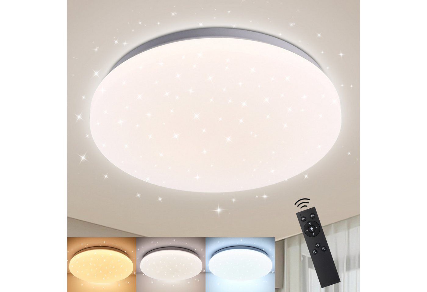 Oraymin Deckenleuchte LED Deckenleuchte 2400LM 24W Deckenlampe mit Fernbedienung 3000-6500k, Dimmbar, LED fest integriert, Kaltweiß Warmweiß Neutralweiß, für Schlafzimmer, Flur, Balkon,2400LM, IP20, 24W Oraymin Deckenleuchte LED Deckenleuchte 2400LM 24W Deckenlampe mit Fernbedienung 3000-6500k, Dimmbar, LED fest integriert, Kaltweiß Warmweiß Neutralweiß, für Schlafzimmer, Flur, Balkon,2400LM, IP20, 24W von Oraymin