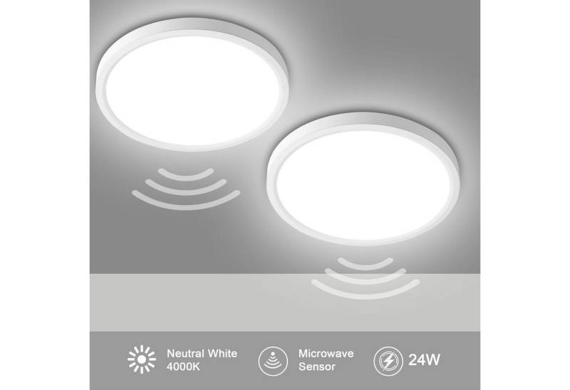 Oraymin Deckenleuchte LED Deckenleuchte mit Bewegungsmelder 2 Stück 24W Flurlampe 4000K, Neutralweiß, LED fest integriert, Neutralweiß, Weiße runde Deckenlampe – 2400LM, IP20, Flur, Balkon von Oraymin