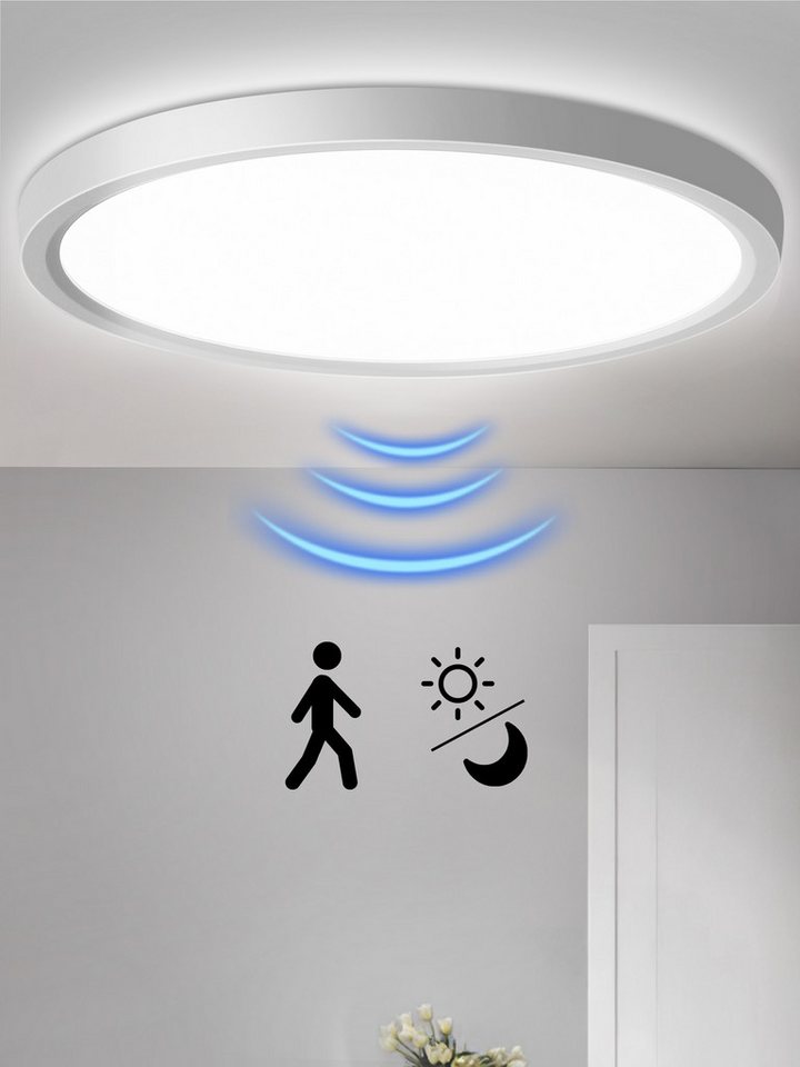 Oraymin Deckenleuchten Deckenlampe mit Bewegungsmelder Innen LED Deckenleuchte, 18W, Bewegungsmelder, LED fest integriert, Tageslichtweiß, Lampe Wohnzimmer Weiße Küchenlampe Runde 4000K Lampe Wohnzimmer von Oraymin