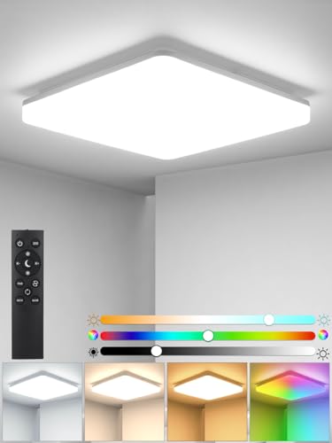 Oraymin LED Deckenleuchte Dimmbar, 24W 2400LM RGB Deckenlampe mit Fernbedienung, 3000K-6500K Farbwechsel Schlafzimmerlampe, IP54 Wasserfest RGB Lampe für Wohnzimmer/Kinderzimmer, 28x28cm von Oraymin