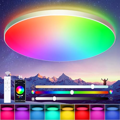 Oraymin LED Deckenleuchte Dimmbar mit Fernbedienung, 24W Deckenlampe LED RGB Farbwechsel mit APP-Steuerung, 2700K-6500K, Rund für Schlafzimmer, Wohnzimmer, Kinderzimmer RGB/Kaltweiß/Warmweiß, 30CM von Oraymin