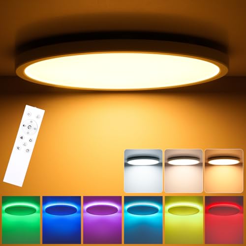 Oraymin Deckenlampe mit Fernbedienung Ø30CM, 24W 3300LM LED Deckenleuchte RGB Farbwechsel Rund, 3000K-6500K LED Deckenleuchte Dimmbar für Schlafzimmer Küche Wohnzimmer Korridor Balkon von Oraymin