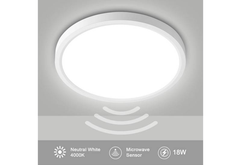 Oraymin LED Deckenleuchte mit Bewegungsmelder 18W Sensorlampe in Weiß 4000K Flurlampe, Neutralweiß, LED fest integriert, NeutralweiB, Weiße runde Deckenlampe – 1620LM, IP20, Flur, Balkon von Oraymin