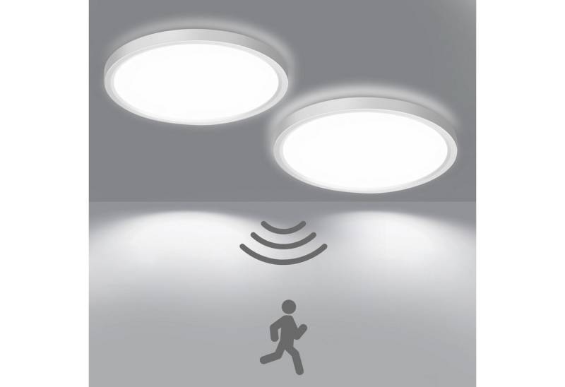Oraymin LED Deckenleuchte mit Bewegungsmelder 2 Stück für Innenräume 24W Rund (300 mm), Neutralweiß, LED fest integriert, Neutralweiß, Weiße runde Deckenlampe – 2400LM, IP20, Flur, Balkon von Oraymin